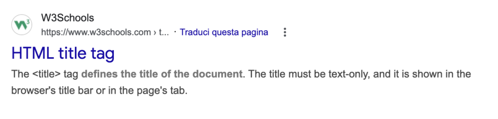 Esempio di Title Tag, in ambito di ottimizzazione seo on-page